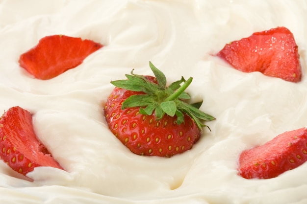 Fresh strawberry in sour cream