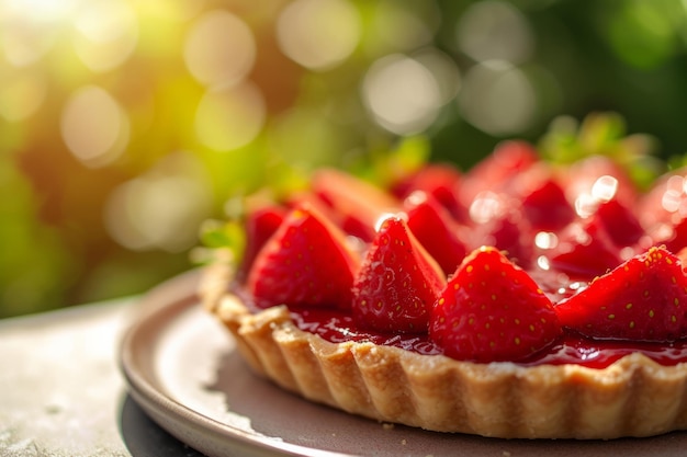 Fresh strawberry tart with vanilla cream Sweet dessert Generative AI