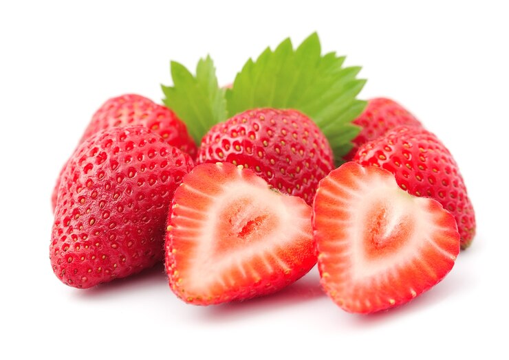 Fresh strawberry with leaves.