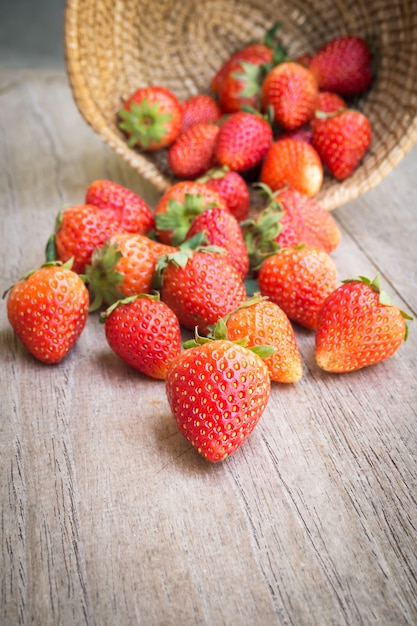 Fresh strawberry on wooden table