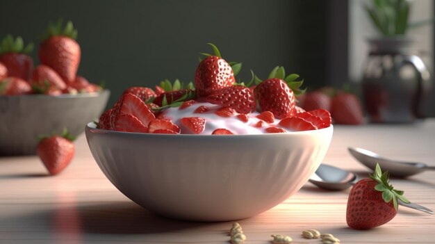Fresh strawberry yogurt bowl Generative ai