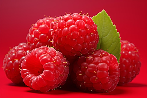 Fresh and succulent ripe raspberry with vibrant red background for high quality image
