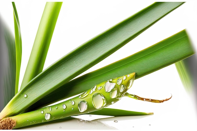 Fresh sugar cane stem with water drops isolated on white background