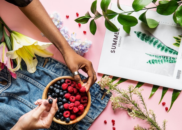 Fresh summer berries and flowers