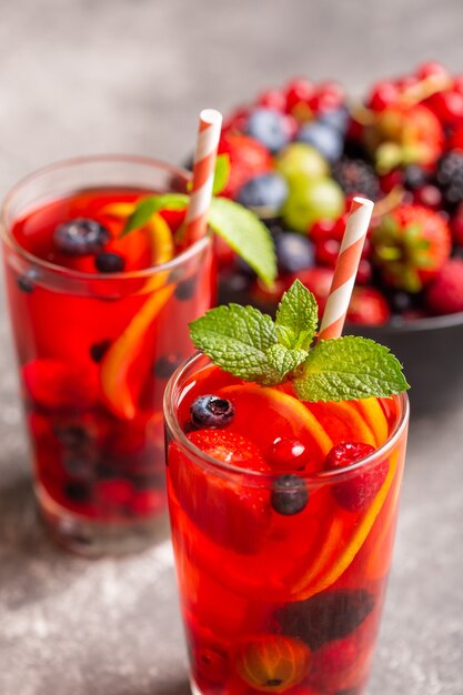 Fresh summer berry drink with lemon and mint