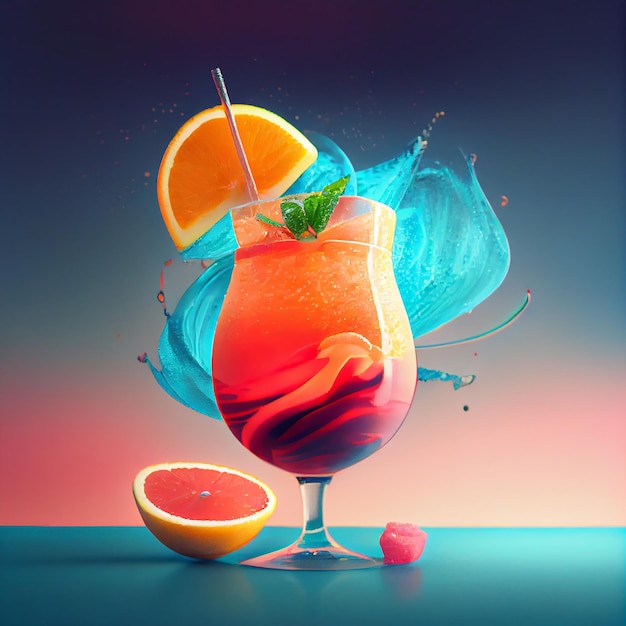 Fresh summer cocktail Illustration Generative AI