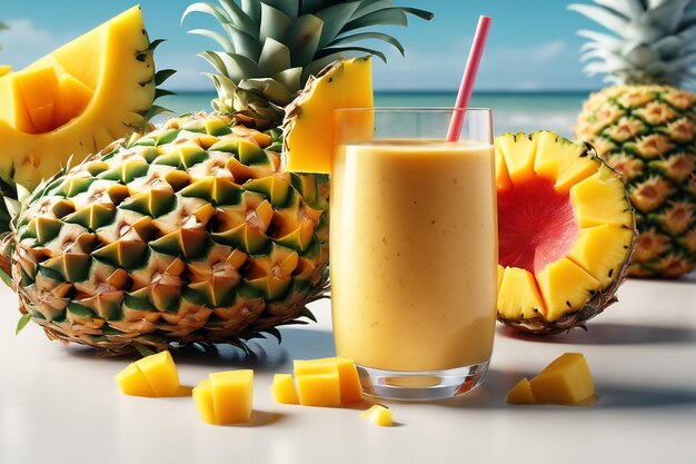 fresh summer cocktail Pineapple Mango Coconut Smoothie drink