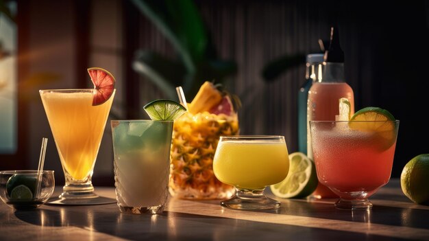 Fresh summer cocktail set Illustration AI Generative