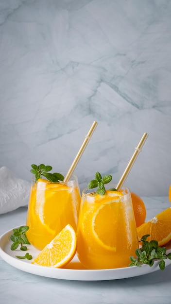 Fresh summer cocktail with orange and mint