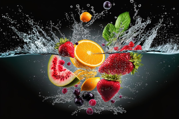 Fresh summer fruit idea with fruits in water