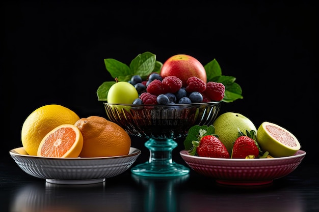 Fresh summer fruits on bowls