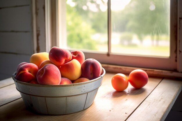 Photo fresh summer fruits on white shiplap table