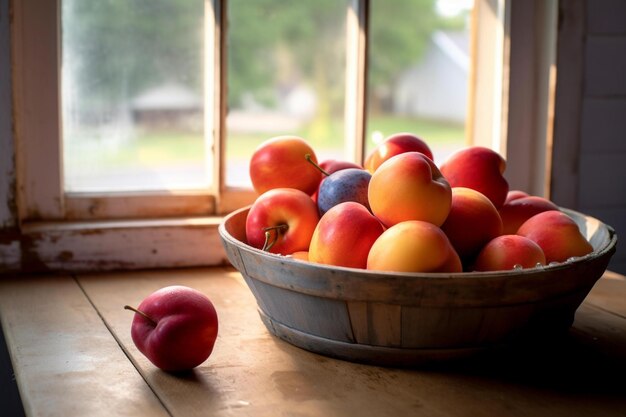 Fresh Summer Fruits on White Shiplap Table