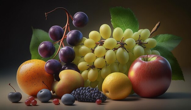 Fresh summer fruits with apple grape Generative Ai