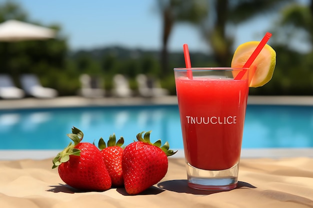 Fresh summer juice mockup with strawberries