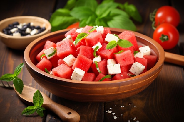 Fresh summer watermelon salad with feta cheese