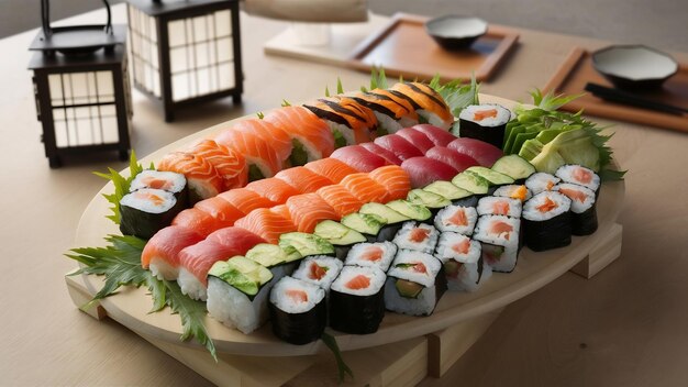 Fresh sushi on boards