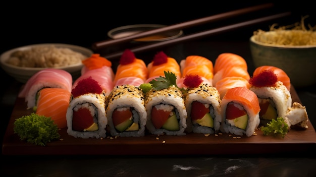 Fresh sushi in dark background