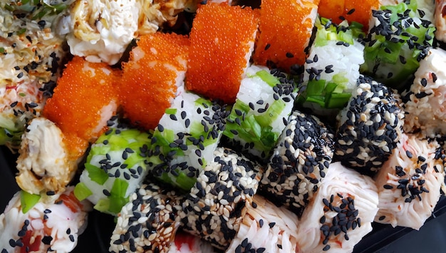 Fresh sushi rolls set food concept