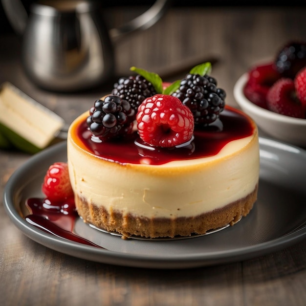 Fresh and sweet berry cheescake dessert on a plate