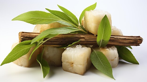 fresh sweet coconut with leaves on black background