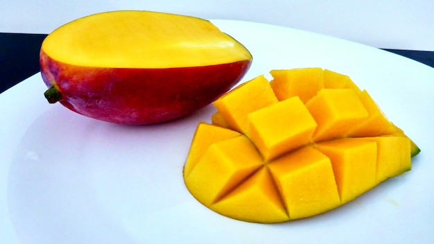 Fresh sweet cutted mango on a plate