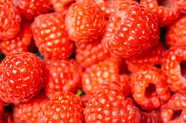 Fresh and sweet raspberries background or backdrop