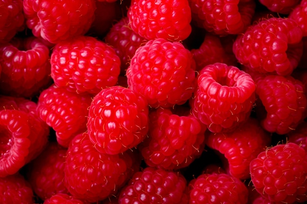 Fresh and sweet raspberries background A close up of raspberries