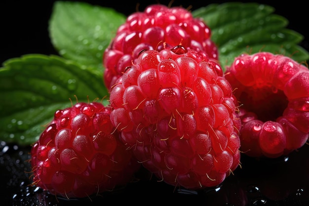 Photo fresh and sweet raspberries background