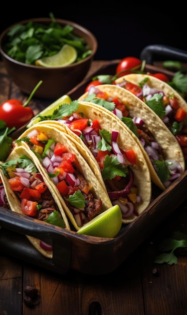 Fresh tacos with meat and vegetables