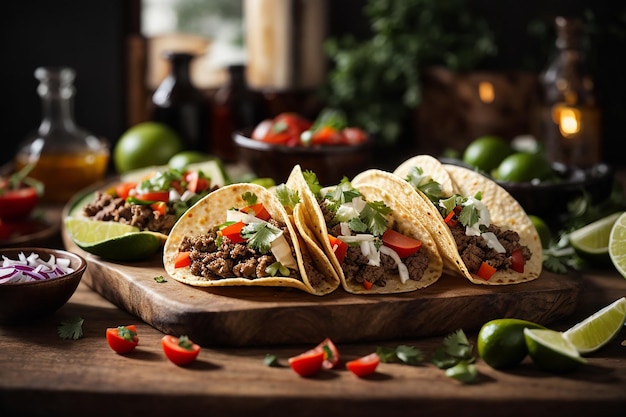 Fresh tacos with meat and vegetables