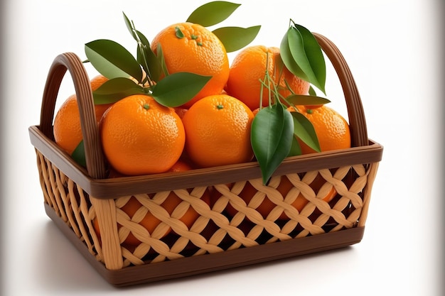 Fresh tangerines in a basket white background