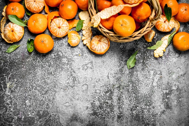 Fresh tangerines in a basket. 