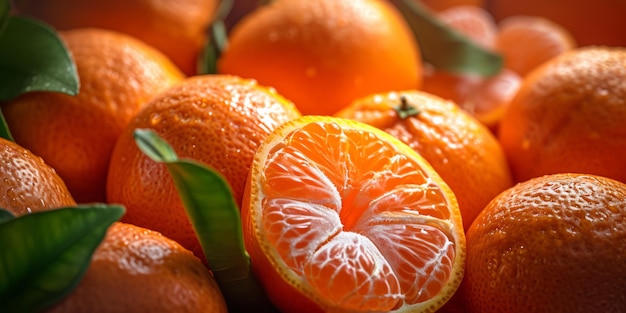 Photo fresh tangerines closeup generative ai