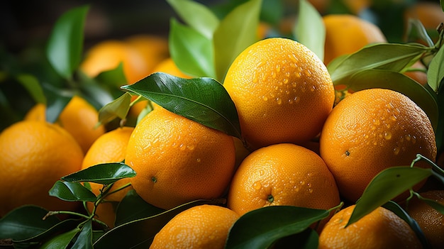 fresh tangerines and leaves on a table