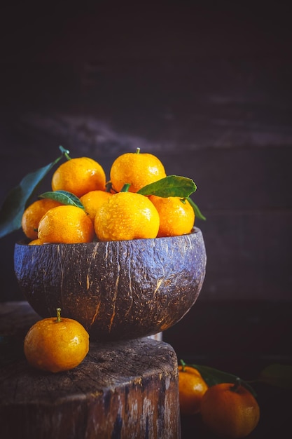 fresh tangerines in shell basket