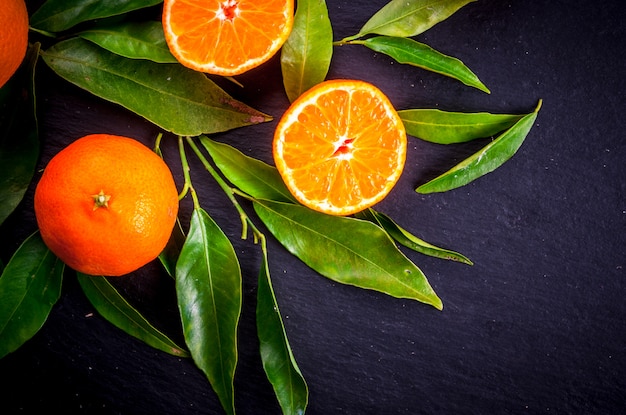 Fresh tangerines with leaves