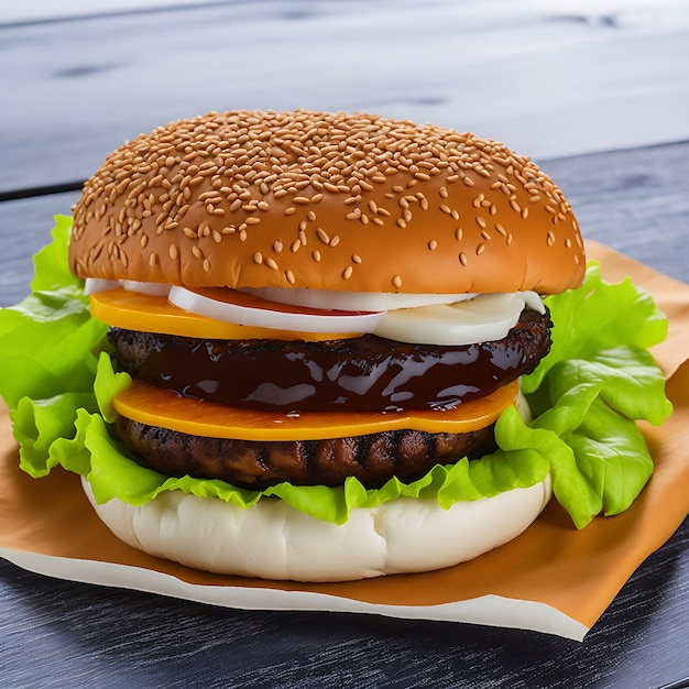 Fresh tasty beef burger with cheese and french fries