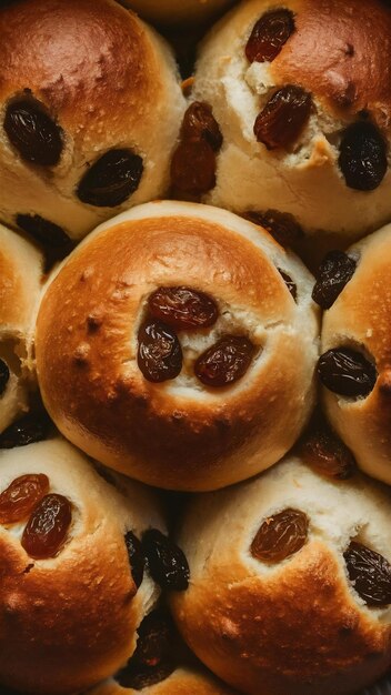 fresh and tasty buns with raisins