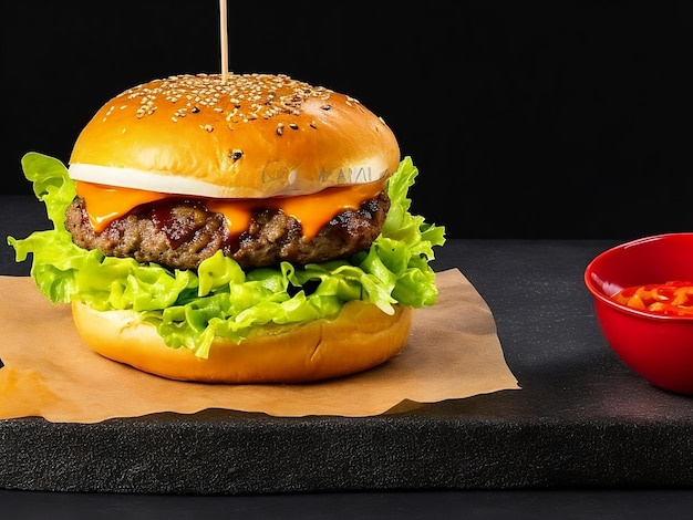 Foto hamburger fresco e gustoso di ai generate