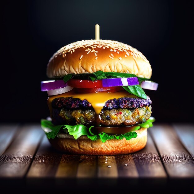 Photo fresh tasty burger on dark background generative ai