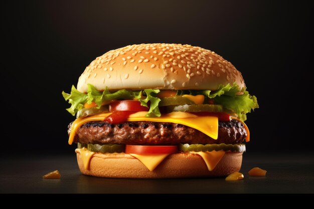 Fresh tasty burger on dark background