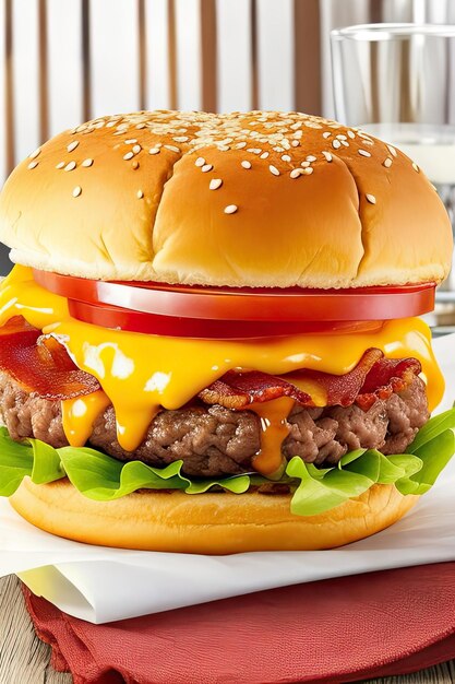 Fresh tasty burger on dark background