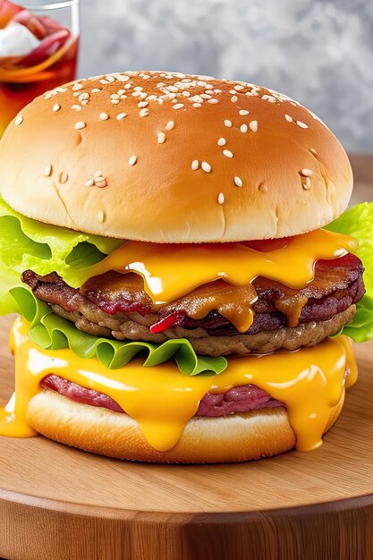 Fresh tasty burger on dark background