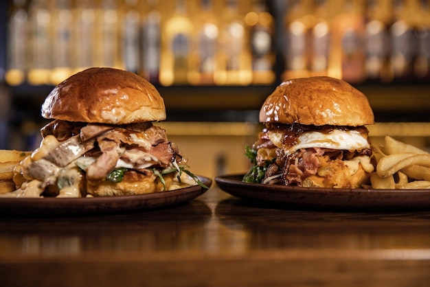 Fresh tasty burger on dark background