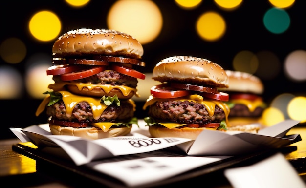 Photo fresh tasty burger on dark background