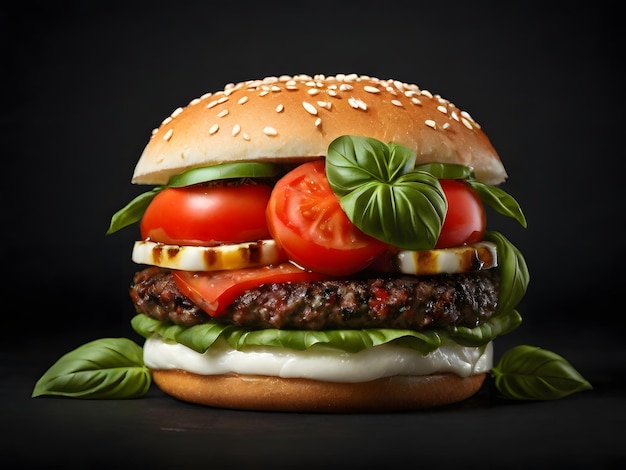 Fresh tasty burger isolated on a dark background