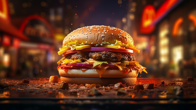 Fresh tasty burger isolated on dark background