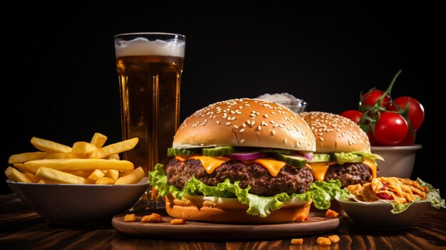 fresh tasty burger isolated on dark background