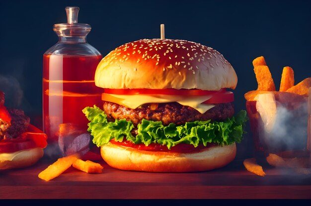 fresh tasty burger isolated generated by Ai